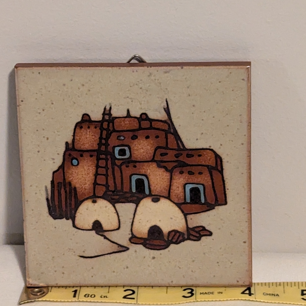 Cleo Teissedre Southwestern Ceramic Tile Art Southwest Village. 4 Inches. EUC